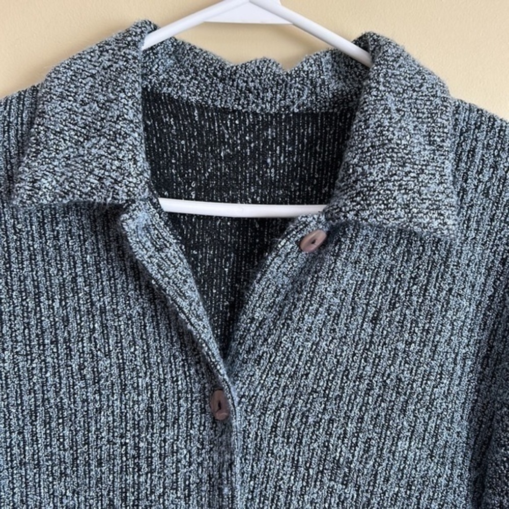 Women’s‎ blue black button down knit cardigan  L - Picture 4 of 8